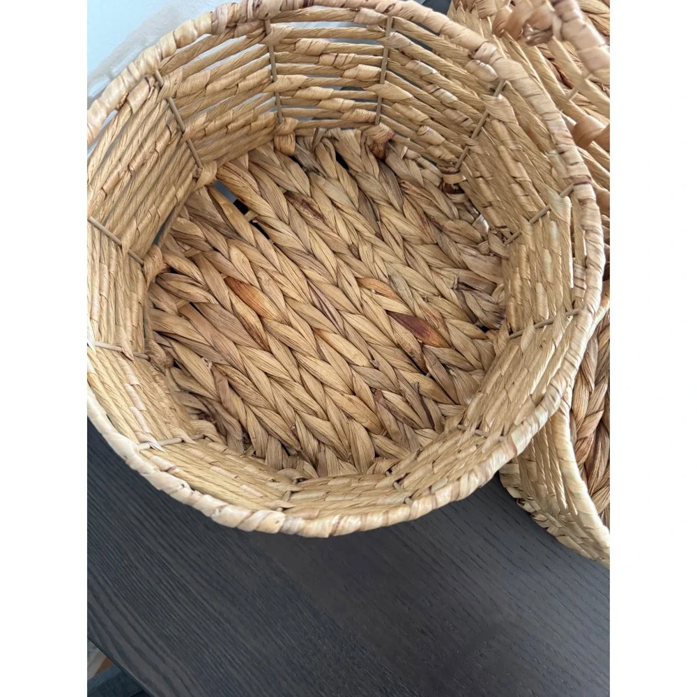 Woven Hyacinth Nesting Baskets‎ Set of 3 Natural Tan Round Decorative Home Boho